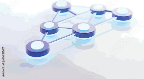 Digital network nodes connected symbolizing blockchain technology data system and secure financial transaction network