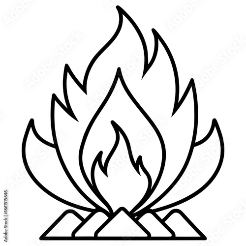 Camp Fire Line Icon with Editable Stroke and Pixel Perfect  icon line airt vactor outline Illustrations on white background.