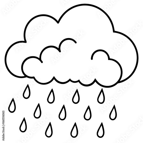 Rainy weather forecast  rainy cloud with falling raindrops icon line airt vactor outline Illustrations on white background.