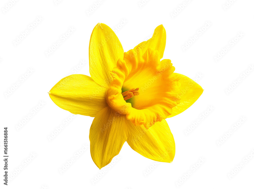 Fototapeta premium Single yellow daffodil flower isolated on black background, Isolated On Transparent Background