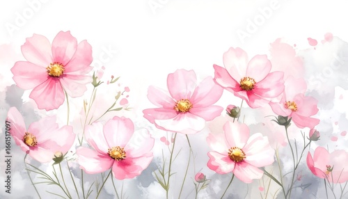 Fototapeta Naklejka Na Ścianę i Meble -  Watercolor painting of pink cosmos flowers
