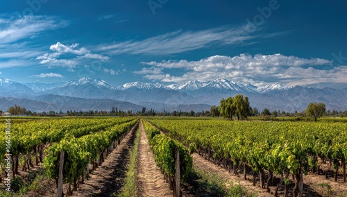 Vineyards stretch towards snow-capped Andes