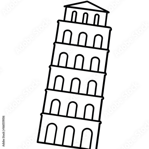 Leaning Tower Landmark Line Art Illustration