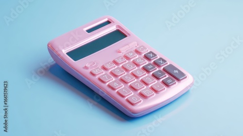 The pink calculator on a bright pastel background for stylish office use.