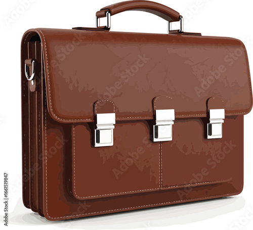 Brown leather briefcase with secure lock handles used for business and office work