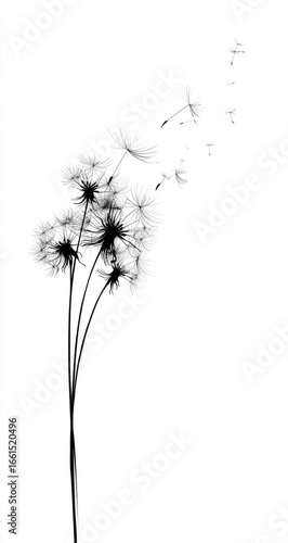 Wallpaper Mural Abstract dandelion seed heads, black and white, against white background Torontodigital.ca