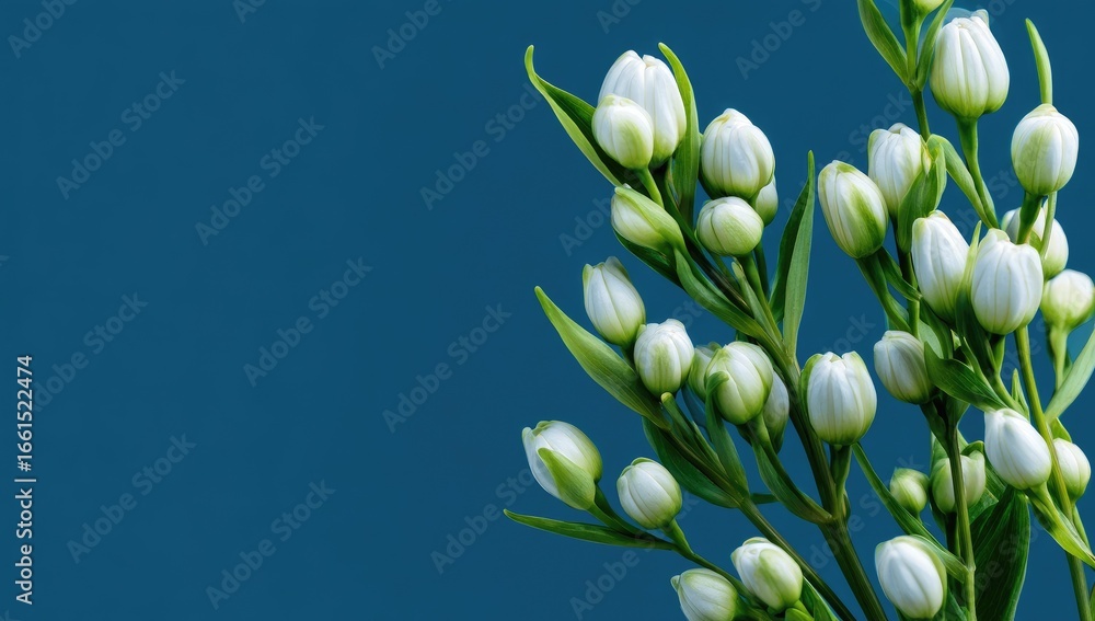 Obraz premium Delicate white flower buds against deep teal