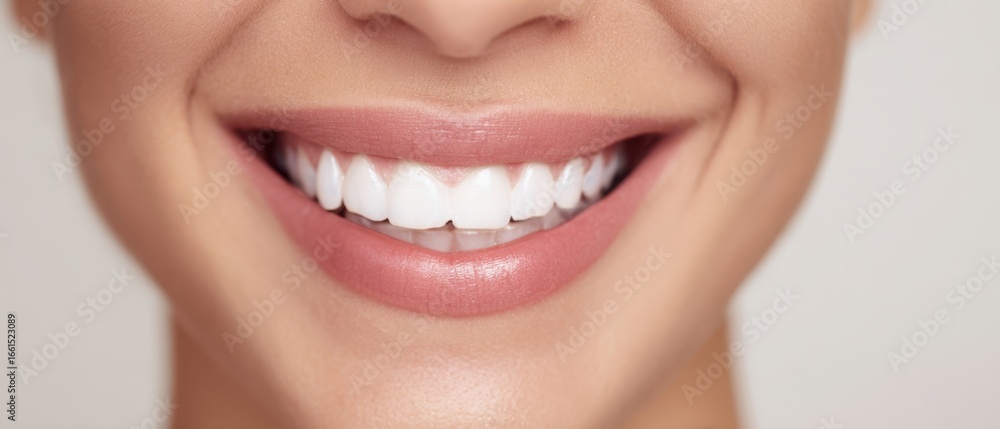 Obraz premium The radiant smile of a woman showcasing her perfect teeth and confidence.