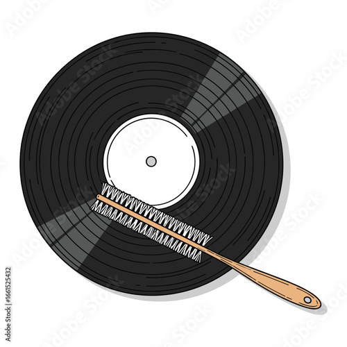 Vinyl Record Care: Stylized Illustration of Cleaning a Record for Music Preservation