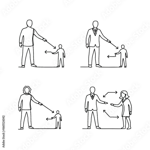 Business Leadership and Management Styles Line Art Icons.
