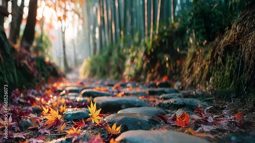 Autumn in a bamboo forest