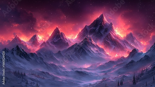 Fiery mountains at night