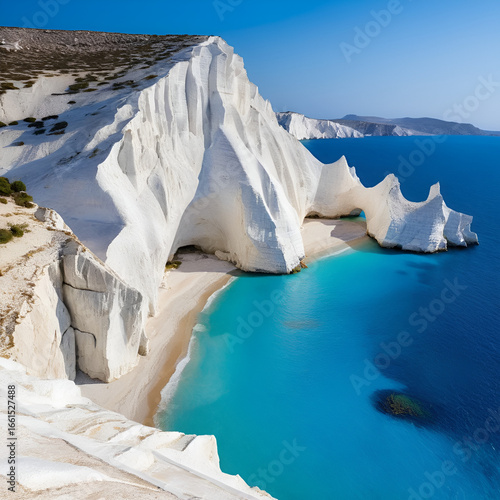 White chalk cliffs in Sarakiniko, Milos island, Cyclades, Greece