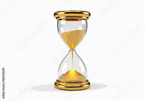 Golden hourglass with sand flowing time management productivity and business deadline concept