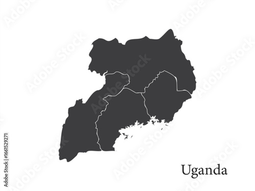 map of Uganda. Borders of the regions. Grey silhouettes. White outline