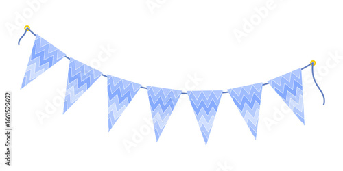 Monochrome Blue Triangular Pennant Garland on rope Blue Monday Holiday or Winter design element idea