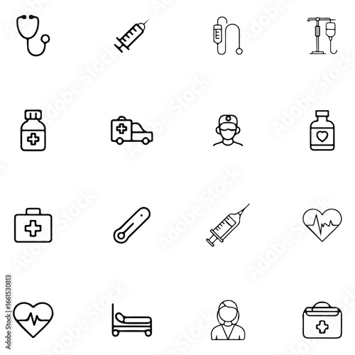Medical icons and symbols for healthcare and medicine purposes silhouette. meadical and healthcare icon bundle