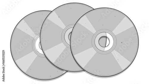 Three grayscale computer discs vector illustration for data storage creative design projects
