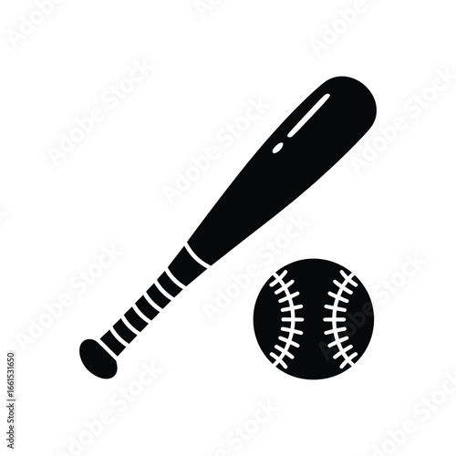 Baseball **Equipment** A Simple Silhouette Depicting Bat and Ball for Design Purposes