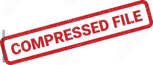 Distressed rubber stamp effect compressed file, angular text within a rectangular frame design