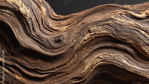 Close-up of a curved, aged piece of driftwood.  Intricate wood grain patterns, rich brown tones, natural texture