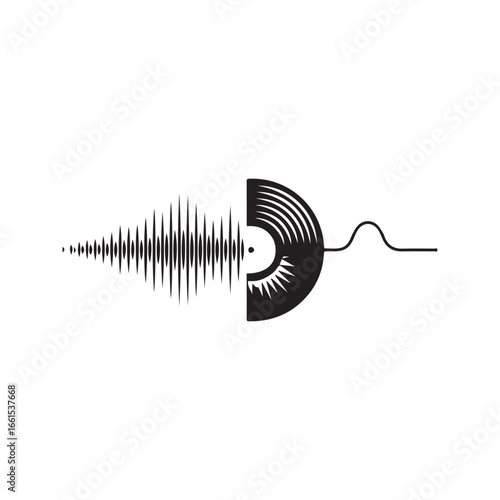 Vinyl record sound wave icon. Abstract music concept, audio waveform graphic. Minimalist black and white vector illustration.
