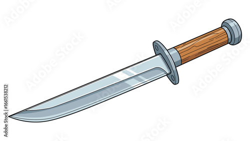 Illustration of Sharp Combat Knife with Wooden Handle, Vector Graphic for Creative Projects