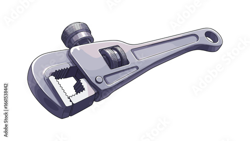 Adjustable Wrench Illustration for Plumbing, Repair, and Construction Projects isolated