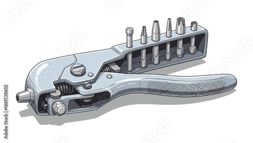 Silver handheld pin vise tool with various drill bit set for craft and hobby uses isolated on white