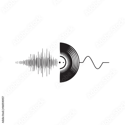 Vinyl record sound wave icon. Abstract music concept, audio waveform graphic. Minimalist black and white vector illustration.
