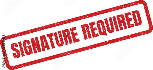 Distressed rubber stamp with text Signature Required for document approval, grungy style