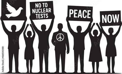 People holding signs for peace and against nuclear tests