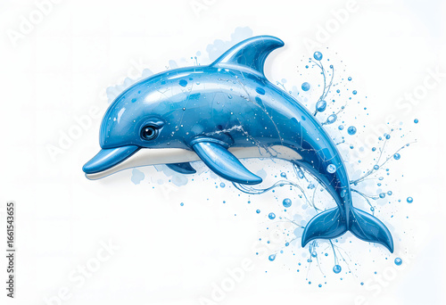 A high-quality watercolor illustration of a happy dolphin doll, with a sweet smile and a playful expression, perfect for children's books or nursery decor.