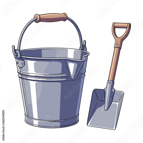 Bucket and Shovel Illustration for Children's Book or Gardening Project Editorial Use