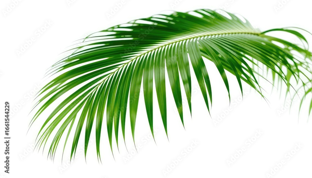 Obraz premium Isolated closeup of vibrant green tropical foliage of a palmate leaf against a clean white backdrop