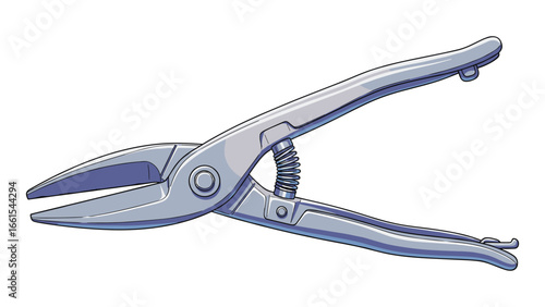 Metal shears illustration for cutting sheet metal, hand tool with spring assist mechanism