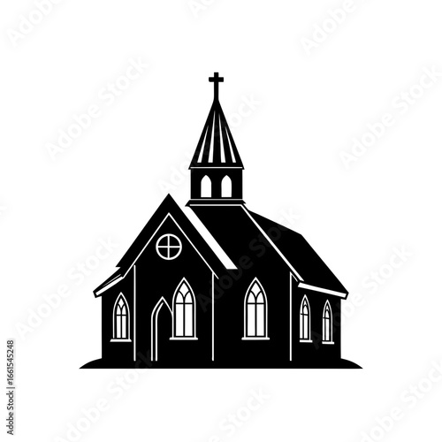 black silhouette of a church ornament with a steep