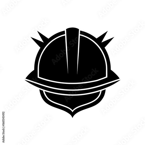black silhouette of a construction worker s hard h