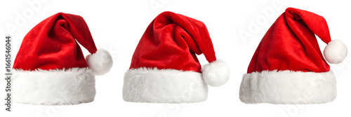 Set For red and white santa hats isolated on transparent background