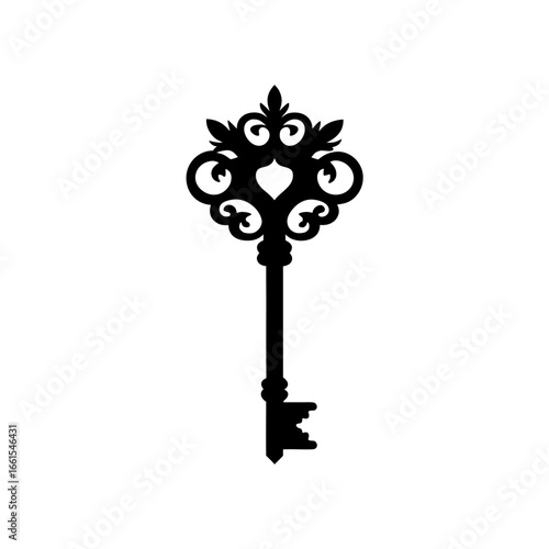 black silhouette of a key ornament  vintage skelet