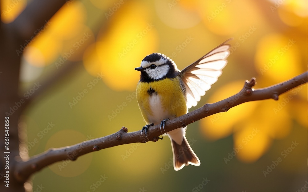 beautiful little bird tit flies in the autumn clear Park by the branch of an oak with Golden foliage on a Sunny day. High quality beautiful little bird tit flies in the autumn clear Park by the branch of an oak with Golden foliage on a Sunny day. High quality