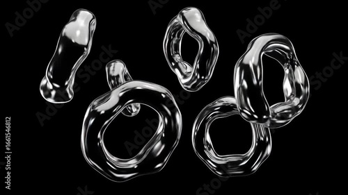 Abstract Chrome Rings: Floating Metallic Forms