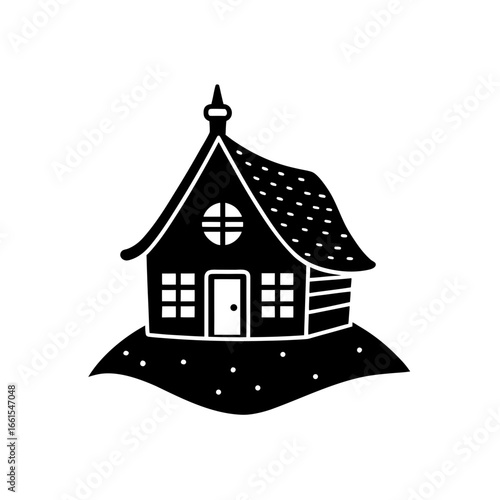 black silhouette of a miniature house ornament wit