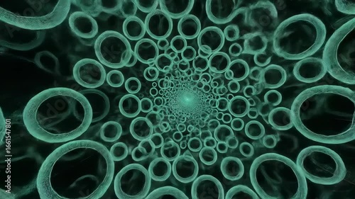 Abstract Teal Rings Tunnel: A Digital Artwork