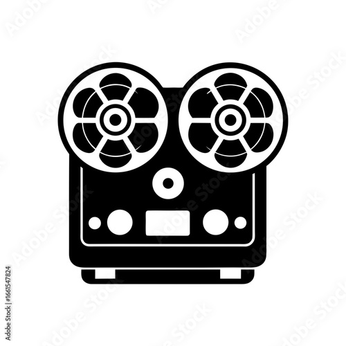 black silhouette of a reel to reel tape recorder  