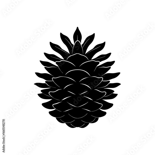 black silhouette of a single  detailed pinecone  v