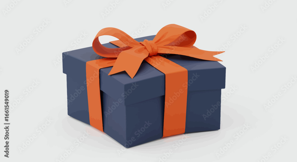 Obraz premium A blue gift box is wrapped with an orange ribbon and bow sitting on a white surface