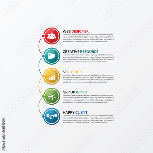 Modern business infographic design template with vector arrows and step-by-step presentation layout, perfect for web or brochure