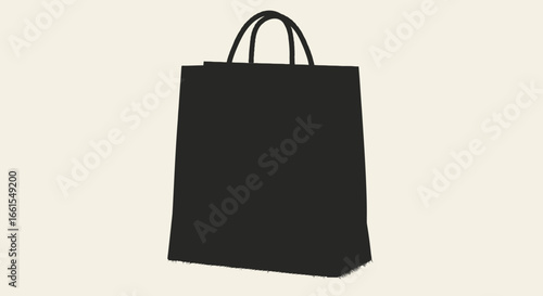 A dark paper shopping bag stands with rounded handles against a light background
