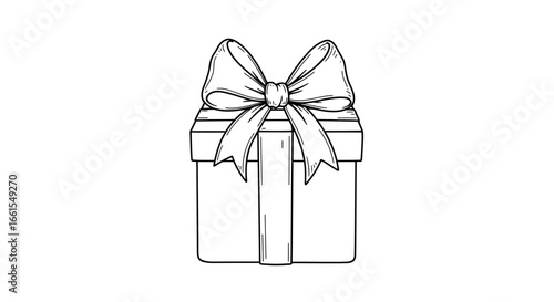 A gift box with a large bow on top detailed with lines and shading